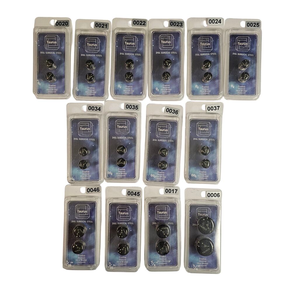 TAURUS Constellation Zodiac Ear Jewelry Plug 316L Surgical Steel Bundle Lot 14